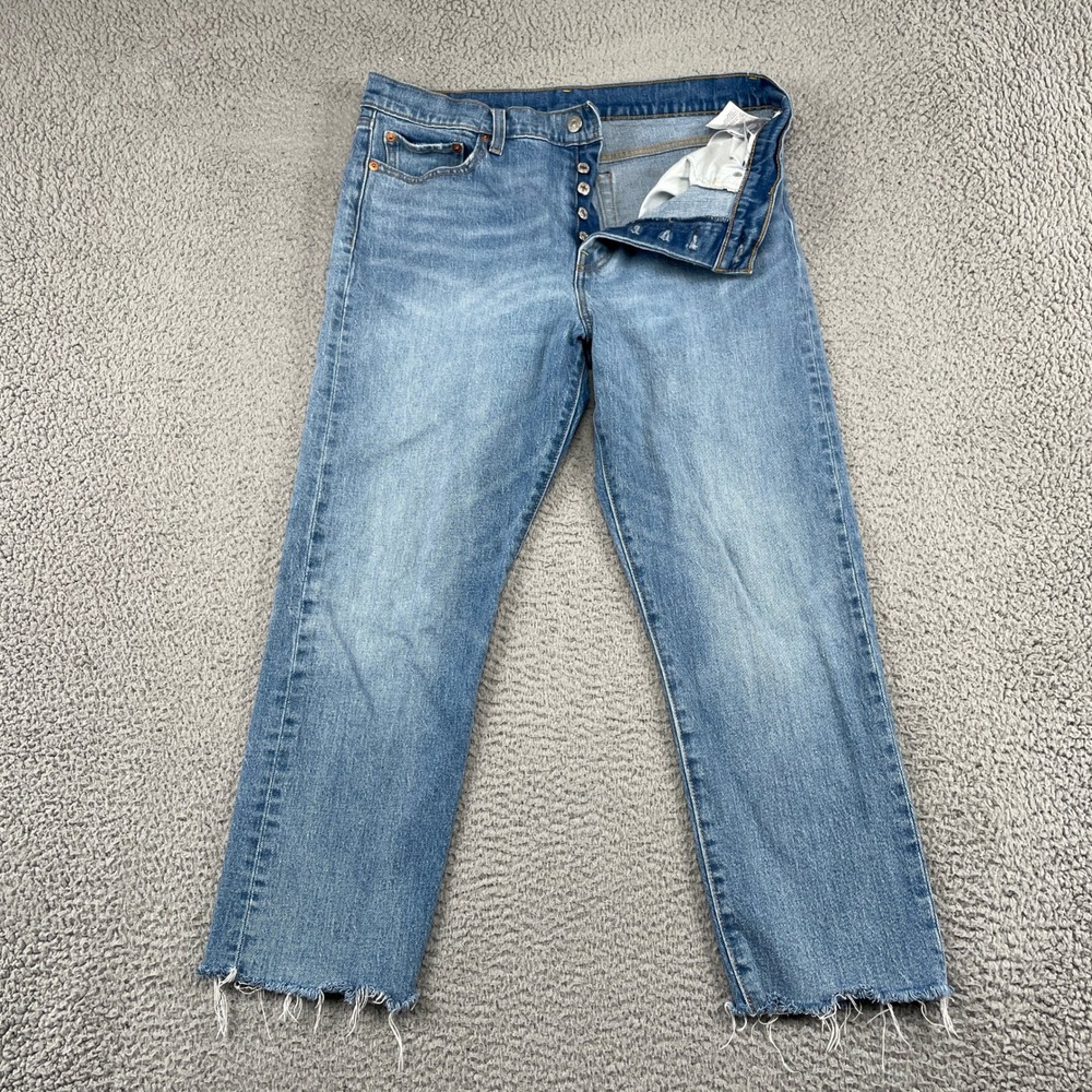 Levi's 501 Jeans Womens 32 Blue Original Fit Straight Raw Hem Button Fly Stretch
